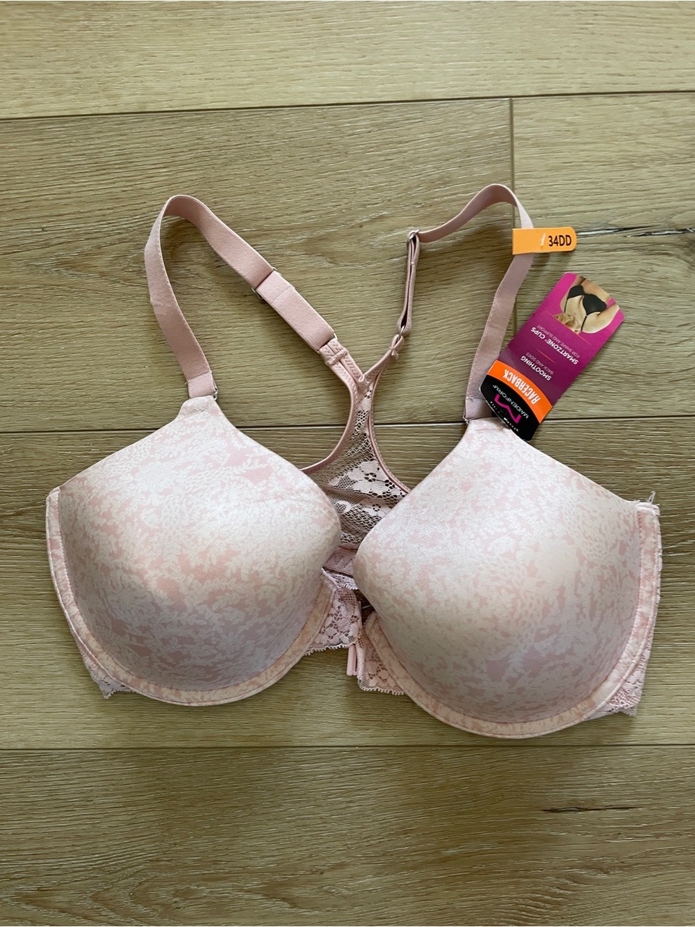 Maidenform Pale Pink Lace-Back T-Shirt Bra